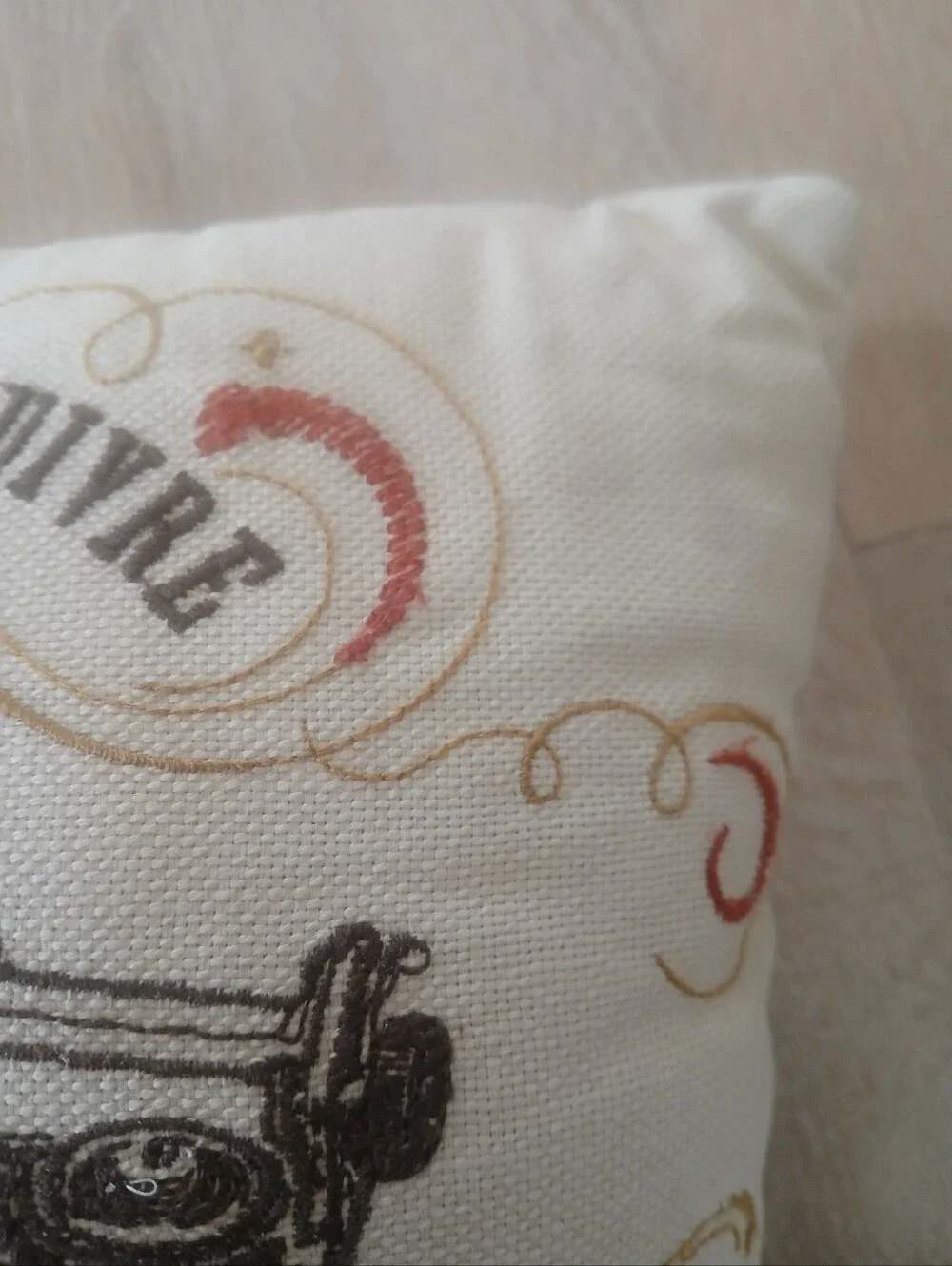 Pottery Barn Beige Cream Typewriter Accent Pillow Paris Sentiment Print 12 x 12